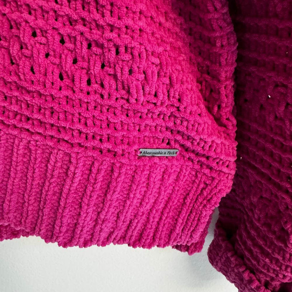 Abercrombie Chenille Knit Pullover‎ Pink Cozy Sweater Size Large Mock Neck - Picture 3 of 8